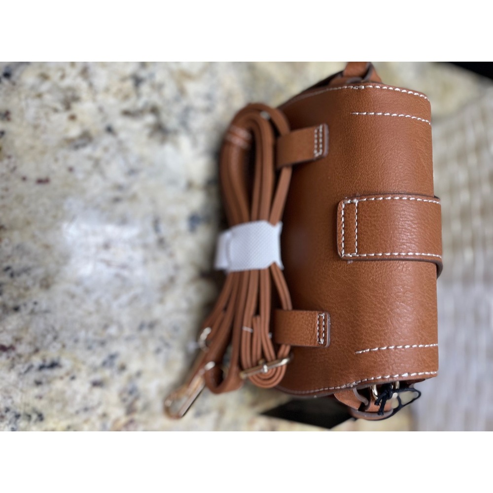 Rachel Zoe Edessi-Brown Pebbled Crossbody Bag Contrast Stitching New with Tags - Picture 7 of 9